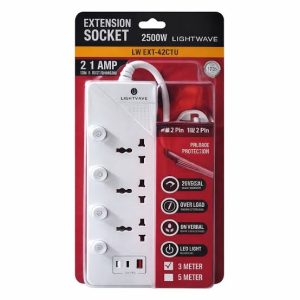 Lightwave EXT-42C1U-3P Extension Socket - 4 Way + 2 C Type + 1 USB Fast Charging