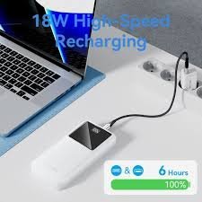 Vention 10000mAh Power Bank 22.5W with Integrated USB-C and Lightning Cables, Black LED Display, FHOB0