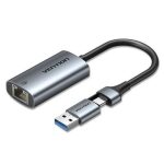 Vention USB-C + USB-A to Gigabit Ethernet Adapter 0.15M Gray Aluminum Alloy Type, CFQHB