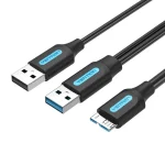 Vention USB 3.0 A Male to Micro-B Male Hard Disk Cable with USB 2.0 Male 1M Black, VAS-A62-B100