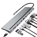 Vention HDMI + VGA + USB-C + RJ45 + SD + TF + Audio + PD 11-In-1 Docking Station 0.25M Gray, THTHC