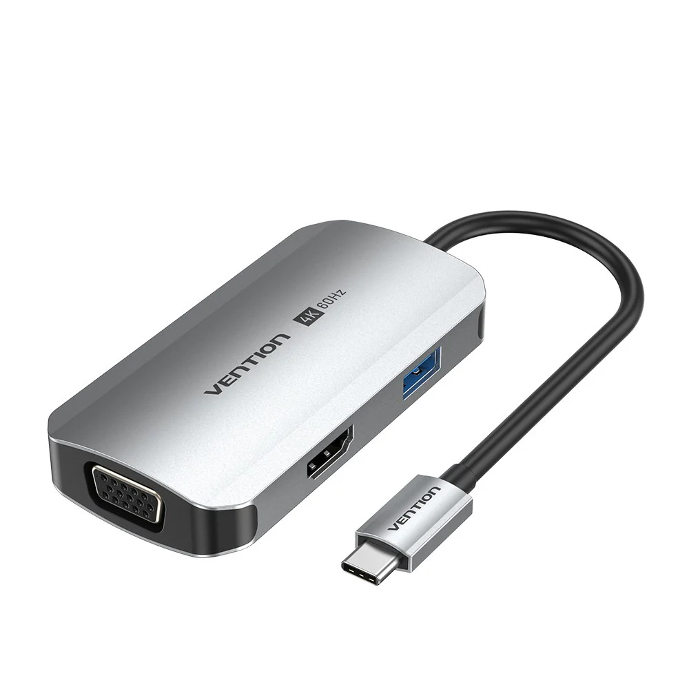 Vention USB-C to HDMI + VGA + USB 3.0 + PD 4-In-1 Docking Station 0.15M Gray, TQAHB