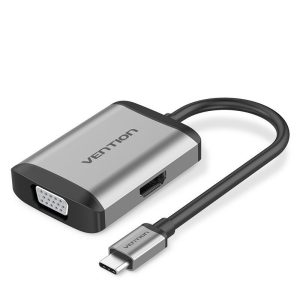 Vention Type-C to HDMI + VGA + USB 3.0 + PD Converter 0.15M Gray Metal Type, TFAHB