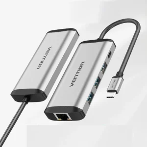 Vention USB-C to USB 3.0x4 + PD Hub 0.15M Gray Aluminum Alloy Type, TNBHB
