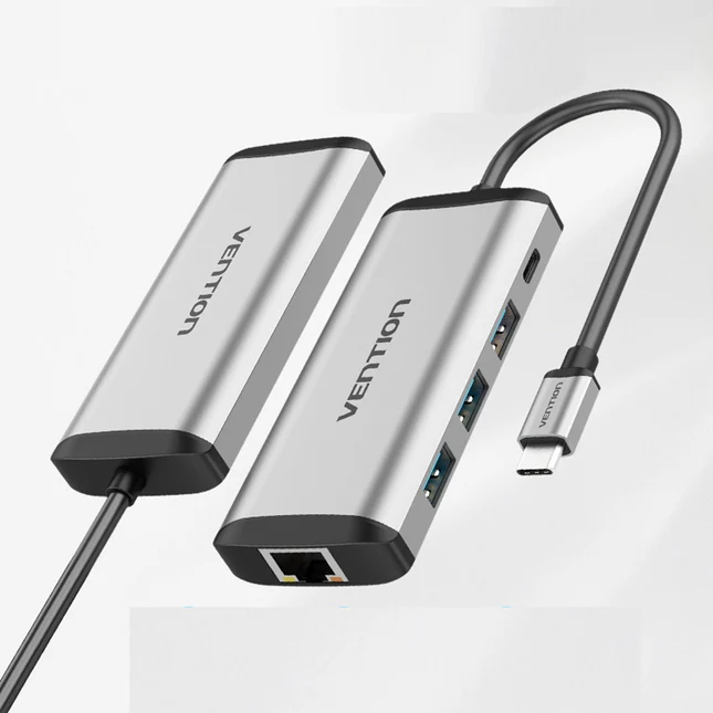 Vention USB-C to USB 3.0x4 + PD Hub 0.15M Gray Aluminum Alloy Type, TNBHB